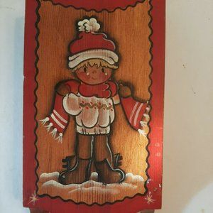 9" Vintage Christmas Hand Painted Wooden Sled Home Decor Decoration